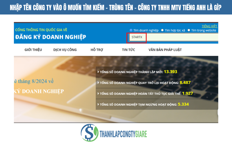 Nhập tên công ty vào ô muốn tìm kiếm - Trùng tên