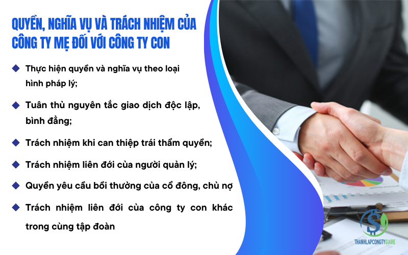 Quyền, nghĩa vụ và trách nhiệm của công ty mẹ đối với công ty con