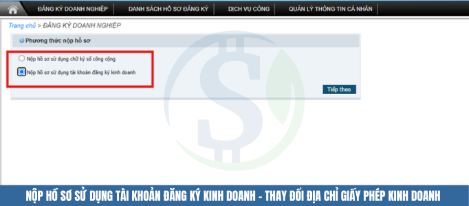 Nộp hồ sơ sử dụng tài khoản đăng ký kinh doanh - Thay đổi địa chỉ giấy phép kinh doanh