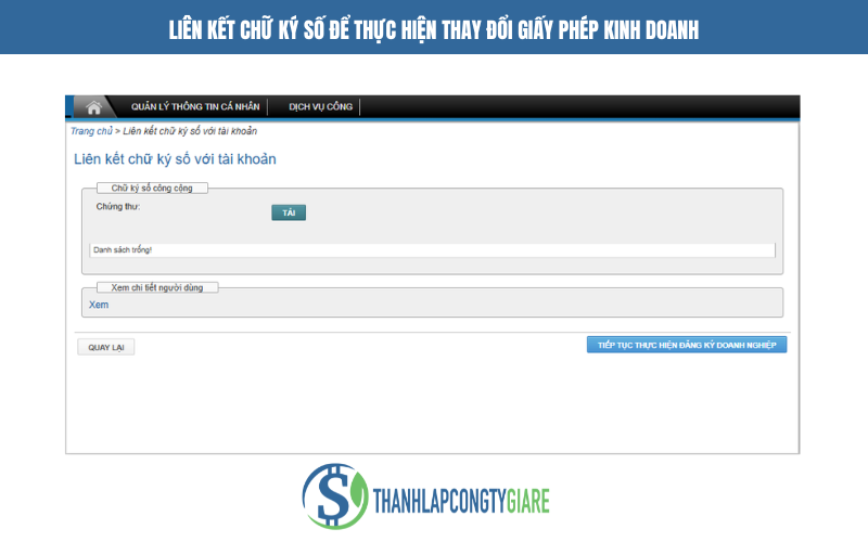 Liên kết chữ ký số để thực hiện thay đổi giấy phép kinh doanh - Dịch vụ thay đổi giấy phép kinh doanh