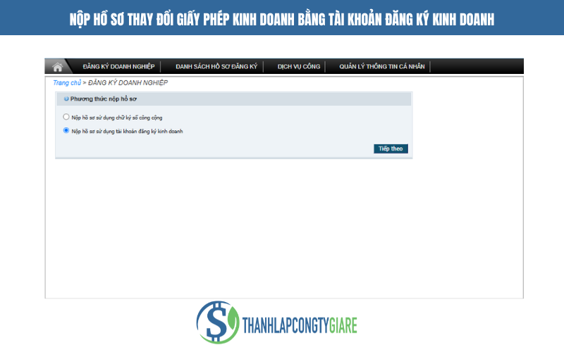 Nộp hồ sơ thay đổi giấy phép kinh doanh bằng tài khoản đăng ký kinh doanh - Dịch vụ thay đổi giấy phép kinh doanh
