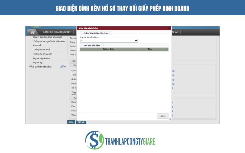 Giao diện đính kèm hồ sơ thay đổi giấy phép kinh doanh - Dịch vụ thay đổi giấy phép kinh doanh