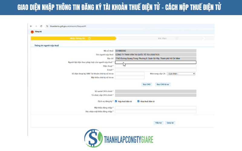 Giao diện nhập thông tin đăng ký tài khoản thuế điện tử - Cách nộp thuế điện tử