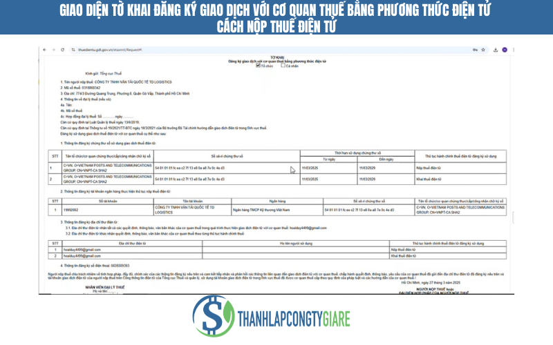 Giao diện Tờ khai đăng ký giao dịch với cơ quan thuế bằng phương thức điện tử - Cách nộp thuế điện tử