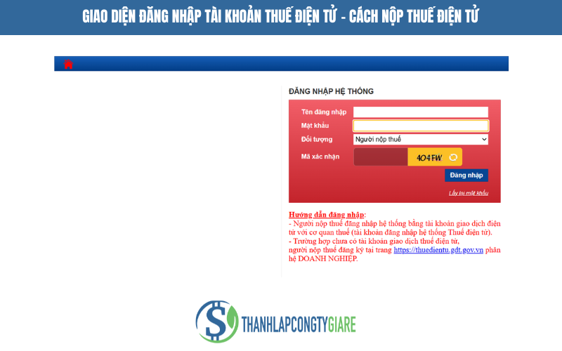 Giao diện đăng nhập trang thuế điện tử - Cách nộp thuế điện tử