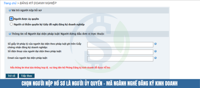 Chọn người nộp hồ sơ là người ủy quyền - Mã ngành nghề đăng ký kinh doanh Chọn người nộp hồ sơ là người ủy quyền - Mã ngành nghề đăng ký kinh doanh