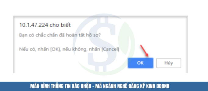 Màn hình thông tin xác nộp hồ sơ thay đổi mã ngành nghề đăng ký kinh doanh Màn hình thông tin xác nộp hồ sơ thay đổi mã ngành nghề đăng ký kinh doanh