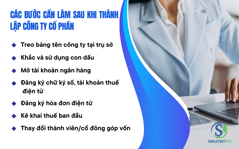 Các bước cần làm sau khi thành lập công ty cổ phần