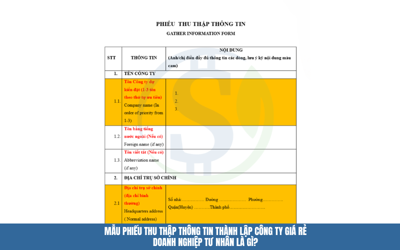 Phiếu thu thập thông tin hồ sơ thành lập công ty TNHH 1 thành viên