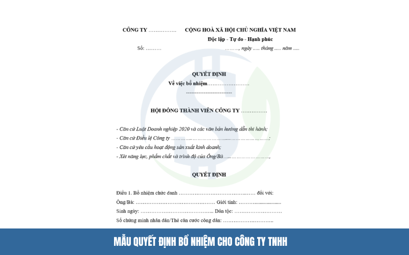 Mẫu quyết định bổ nhiệm cho công ty TNHH