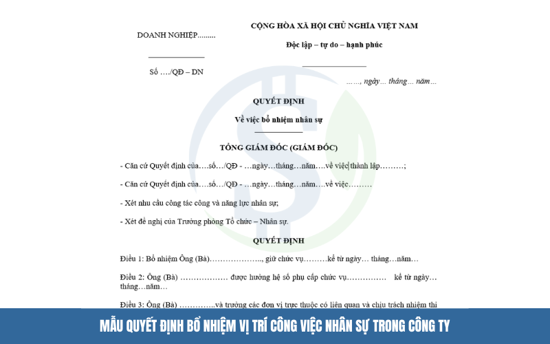 Mẫu quyết định bổ nhiệm vị trí công việc nhân sự trong công ty
