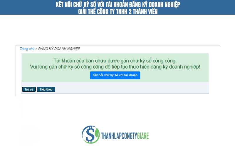 Kết nối chữ ký số với tài khoản đăng ký doanh nghiệp - Giải thể công ty TNHH 2 thành viên