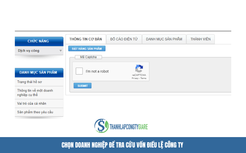 Chọn doanh nghiệp để tra cứu vốn điều lệ công ty