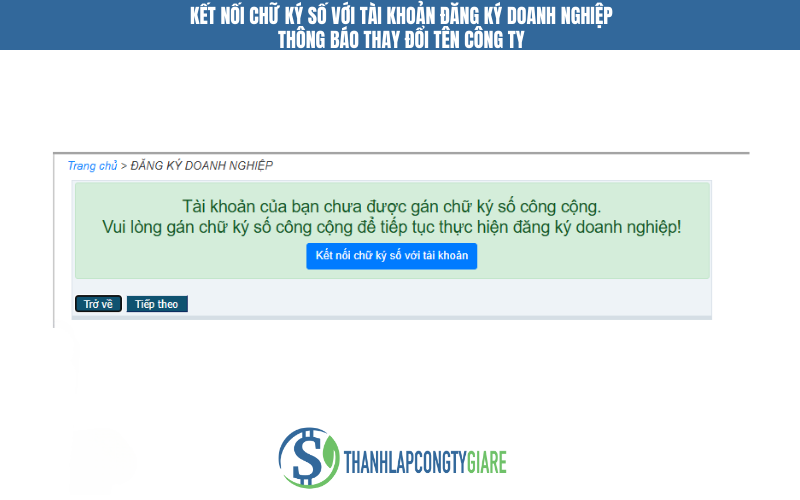 Kết nối chữ ký số với tài khoản đăng ký doanh nghiệp - thông báo thay đổi tên công ty
