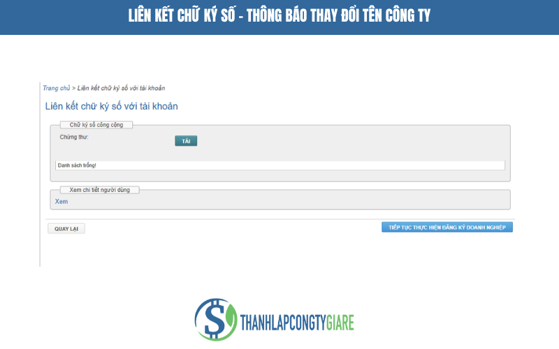 Liên kết chữ ký số - thông báo thay đổi tên công ty