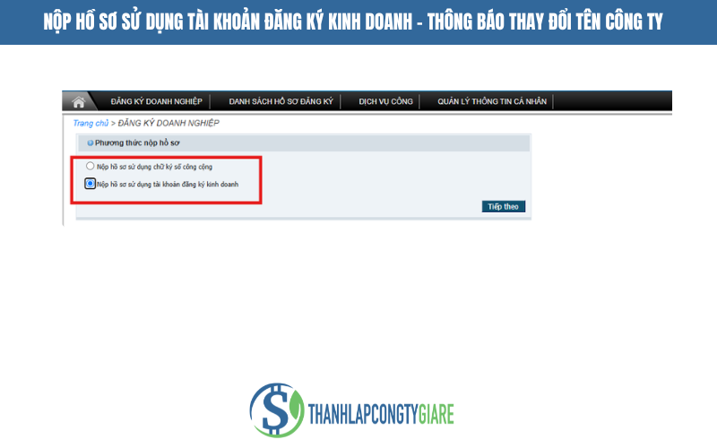 Nộp hồ sơ sử dụng tài khoản đăng ký kinh doanh - thông báo thay đổi tên công ty