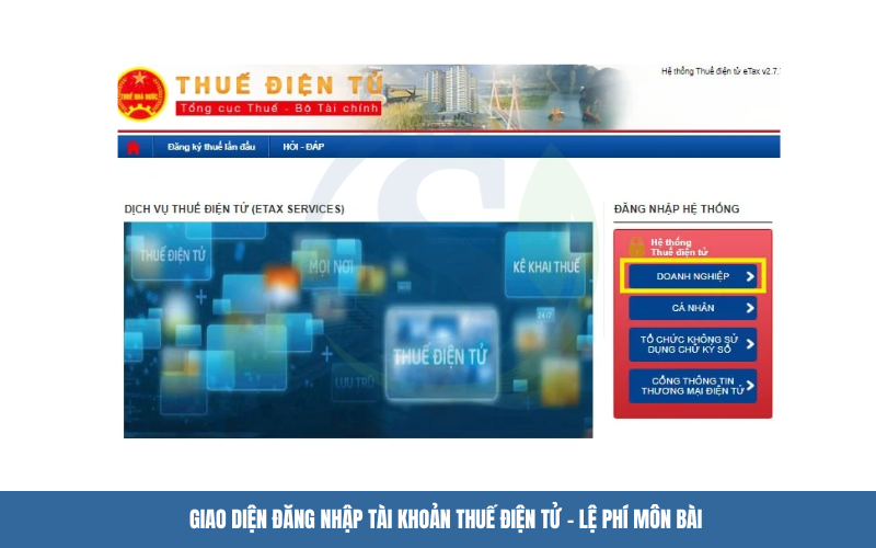 Giao diện đăng nhập tài khoản Thuế điện tử - Lệ phí môn bài