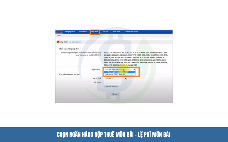 Chọn ngân hàng nộp thuế môn bài - Lệ phí môn bài