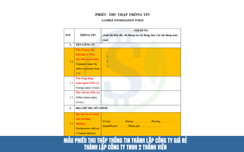 Mẫu phiếu thu thập thông tin thành lập công ty giá rẻ Mẫu phiếu thu thập thông tin thành lập công ty giá rẻ