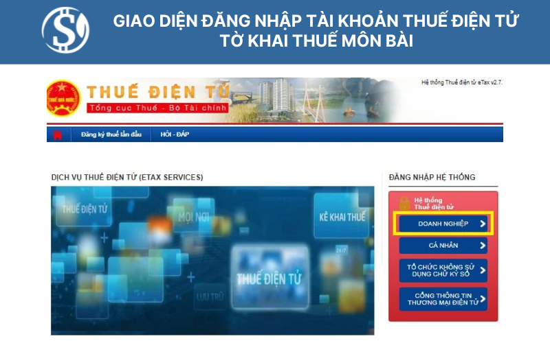 Giao diện đăng nhập tài khoản Thuế điện tử - Tờ khai thuế môn bài