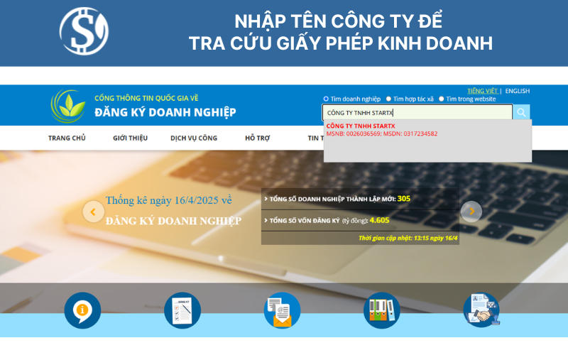 Nhập tên công ty để tra cứu giấy phép kinh doanh