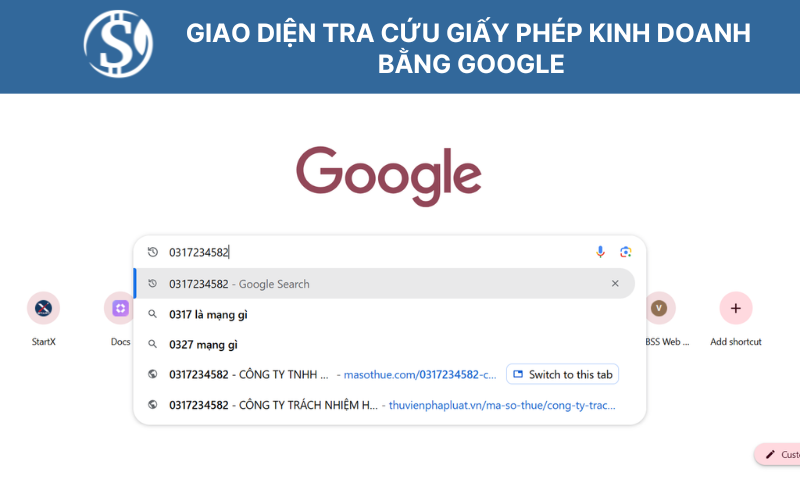 Giao diện tra cứu giấy phép kinh doanh bằng Google