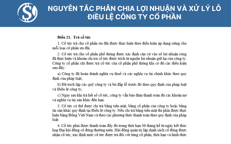 Nguyên tắc phân chia lợi nhuận và xử lý lỗ - Điều lệ công ty cổ phần