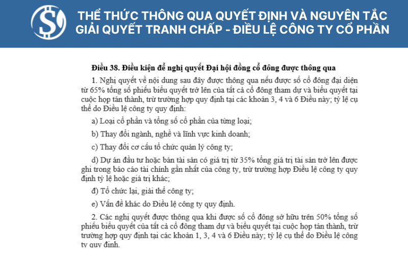 Thể thức thông qua quyết định và nguyên tắc giải quyết tranh chấp _ Điều lệ công ty cổ phần