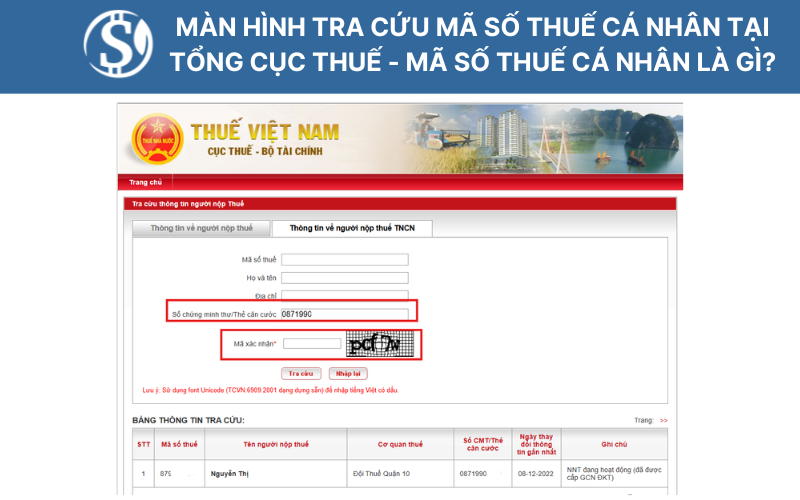 Màn hình tra cứu Mã số thuế cá nhân tại Tổng Cục Thuế - mã số thuế cá nhân là gì