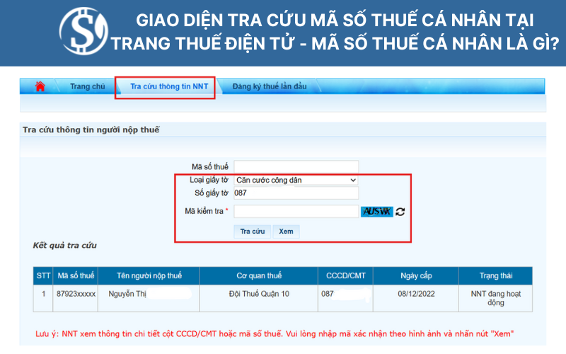 Giao diện tra cứu mã số thuế cá nhân tại trang Thuế điện tử - mã số thuế cá nhân là gì