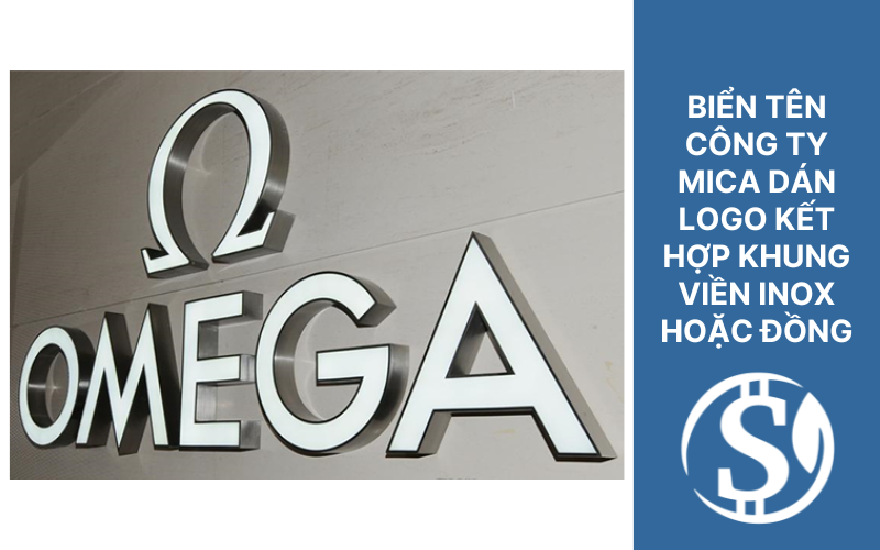 Biển tên công ty mica dán logo kết hợp khung viền inox hoặc đồng