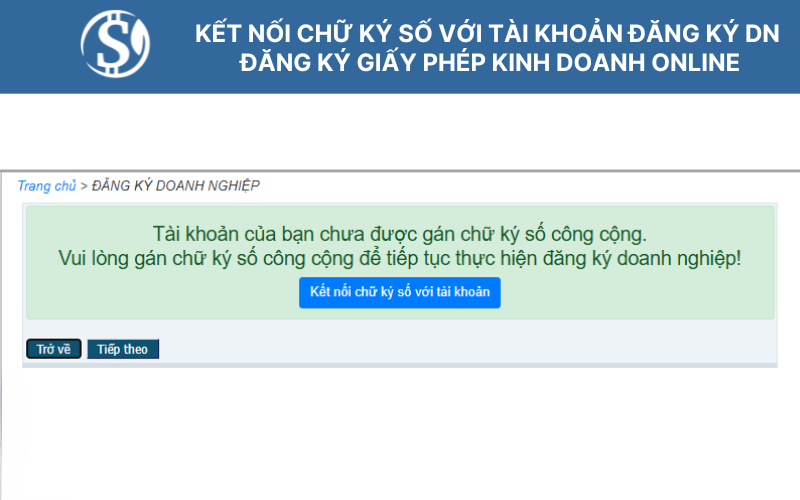 Kết nối chữ ký số với tài khoản đăng ký doanh nghiệp - Đăng ký giấy phép kinh doanh online
