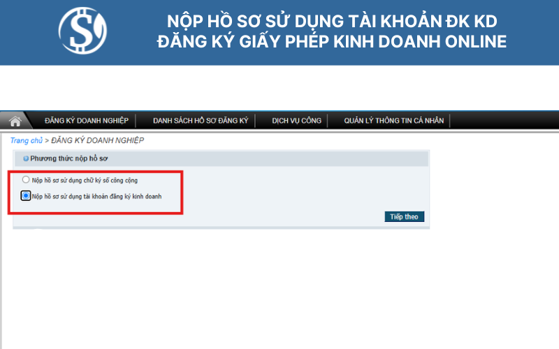 Nộp hồ sơ sử dụng tài khoản đăng ký kinh doanh - Đăng ký giấy phép kinh doanh online
