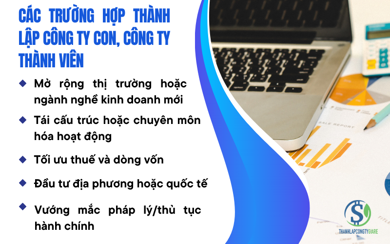 Các trường hợp thành lập công ty con, công ty thành viên