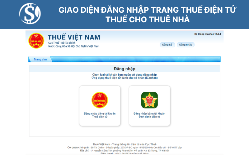 Giao diện đăng nhập trang Thuế điện tử - Thuế cho thuê nhà