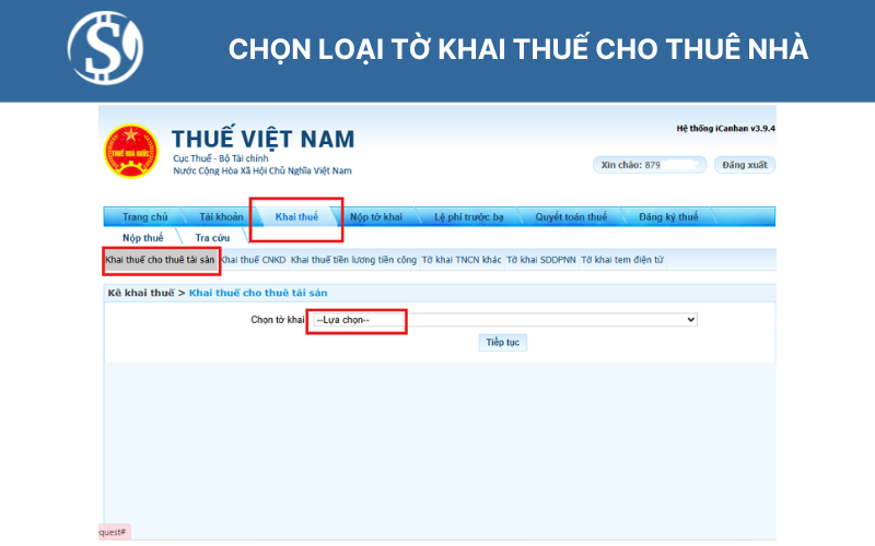 Chọn loại tờ khai Thuế cho thuê nhà