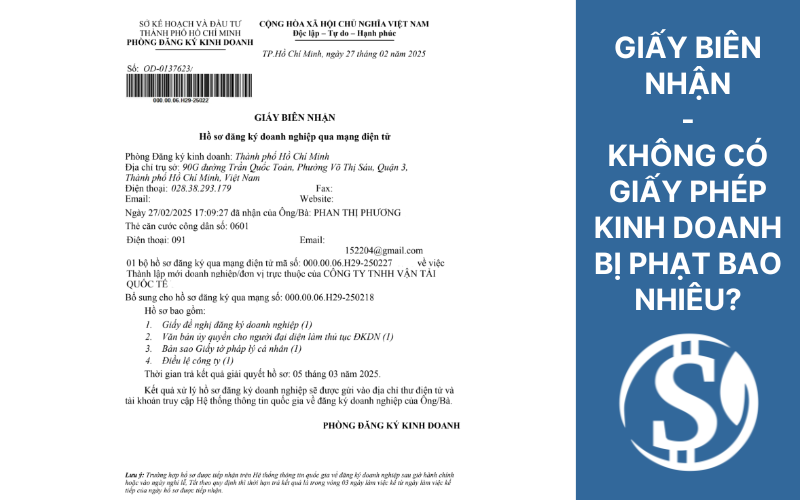 Giấy biên nhận - Không có giấy phép kinh doanh bị phạt bao nhiêu