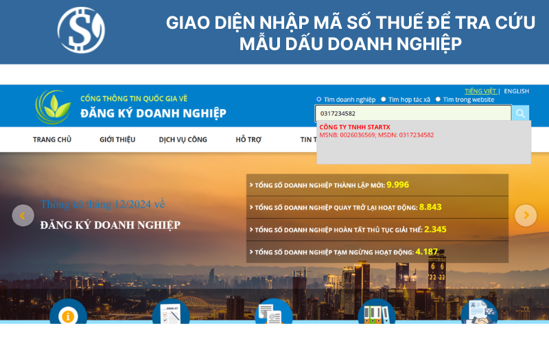 Giao diện nhập mã số thuế để tra cứu mẫu dấu doanh nghiệp