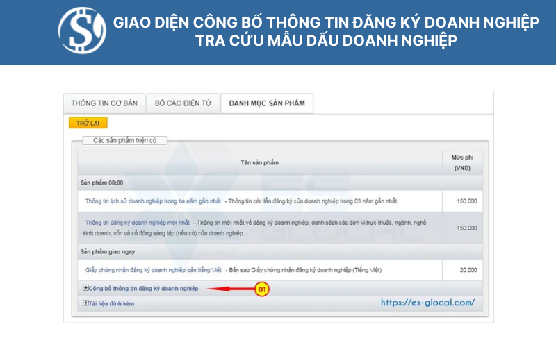 Giao diện Công bố thông tin đăng ký doanh nghiệp - Tra cứu mẫu dấu doanh nghiệp
