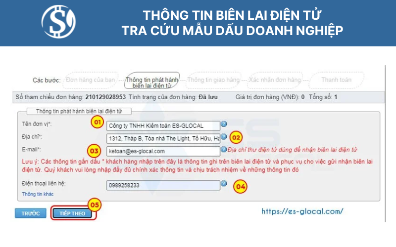 Thông tin biên lai điện tử - Tra cứu mẫu dấu doanh nghiệp