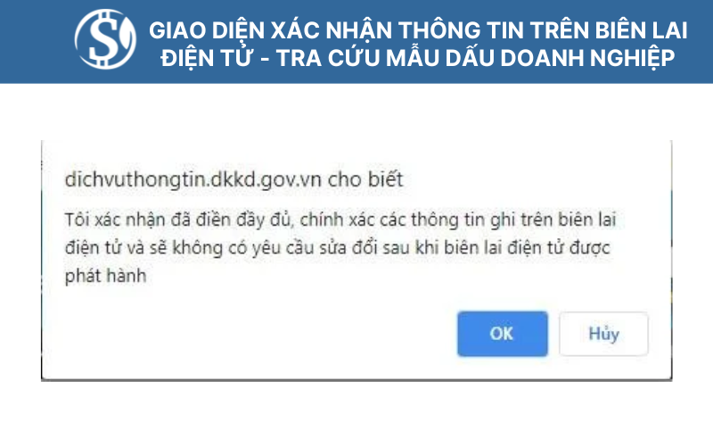 Giao diện xác nhận thông tin trên biên lai điện tử - Tra cứu mẫu dấu doanh nghiệp
