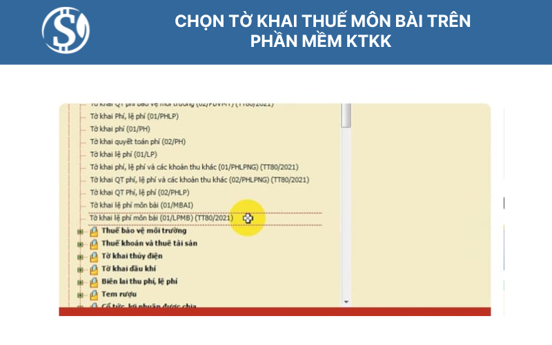 Chọn tờ khai báo cáo thuế cần nộp trên phần mềm KTKK