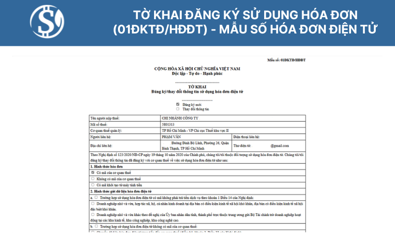 Tờ khai đăng ký sử dụng hóa đơn (01ĐKTĐ/HĐĐT) - mẫu số hóa đơn điện tử