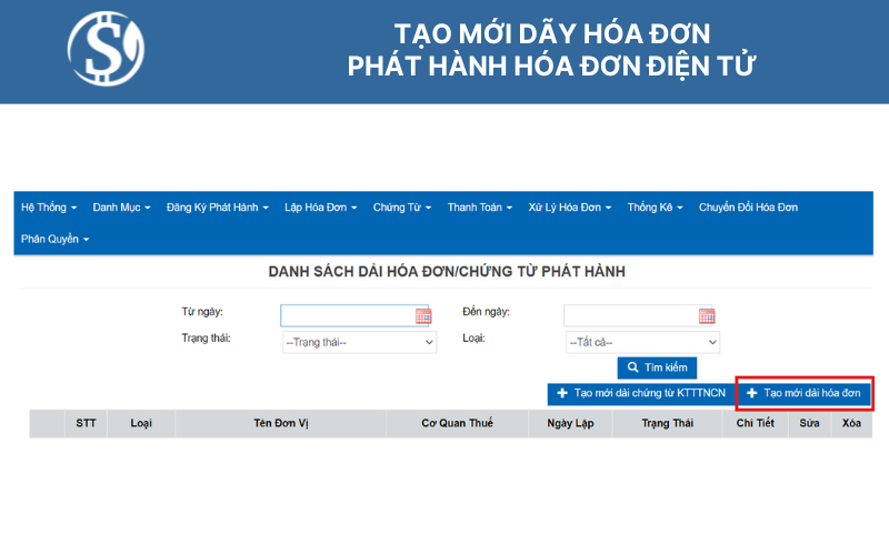 Tạo mới dải hóa đơn - phát hành hóa đơn điện tử