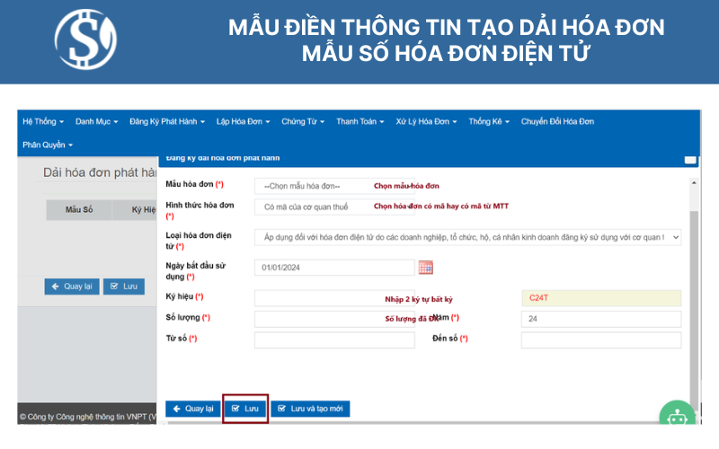 Mẫu điền thông tin tạo dải hóa đơn - mẫu số hóa đơn điện tử