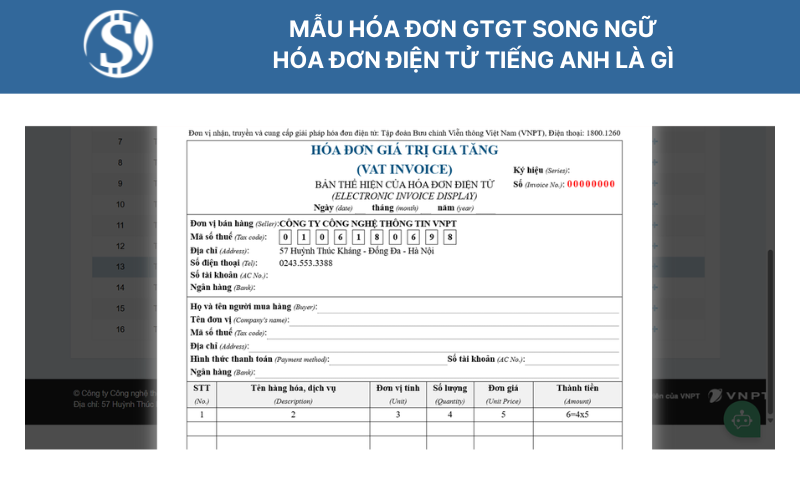 Mẫu hóa đơn GTGT song ngữ- Hóa đơn điện tử tiếng anh là gì