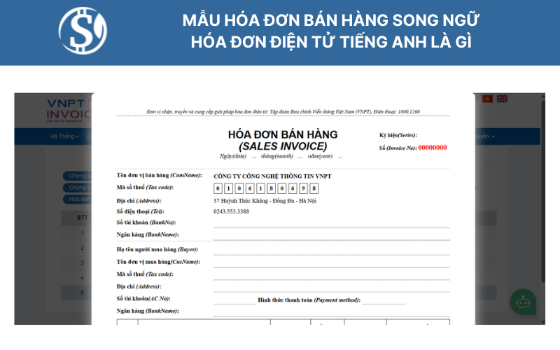 Mẫu hóa đơn bán hàng song ngữ- Hóa đơn điện tử tiếng anh là gì