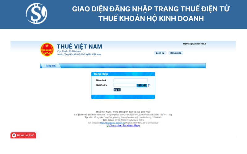 Giao diện đăng nhập trang thuế điện tử - thuế khoán hộ kinh doanh