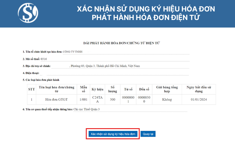 Xác nhận sử dụng ký hiệu hóa đơn - phát hành hóa đơn điện tử