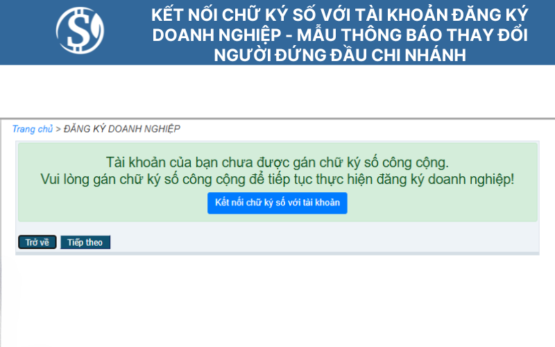 Kết nối chữ ký số với tài khoản đăng ký doanh nghiệp - Mẫu thông báo thay đổi người đứng đầu chi nhánh